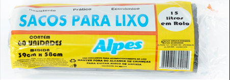 Saco para Lixo 15L em Rolo 60 unidades